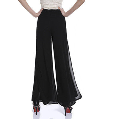 Luxe Flow Slit Pants – Sheer Elegance in Black & White Chiffon harem pants split female wide-leg pants