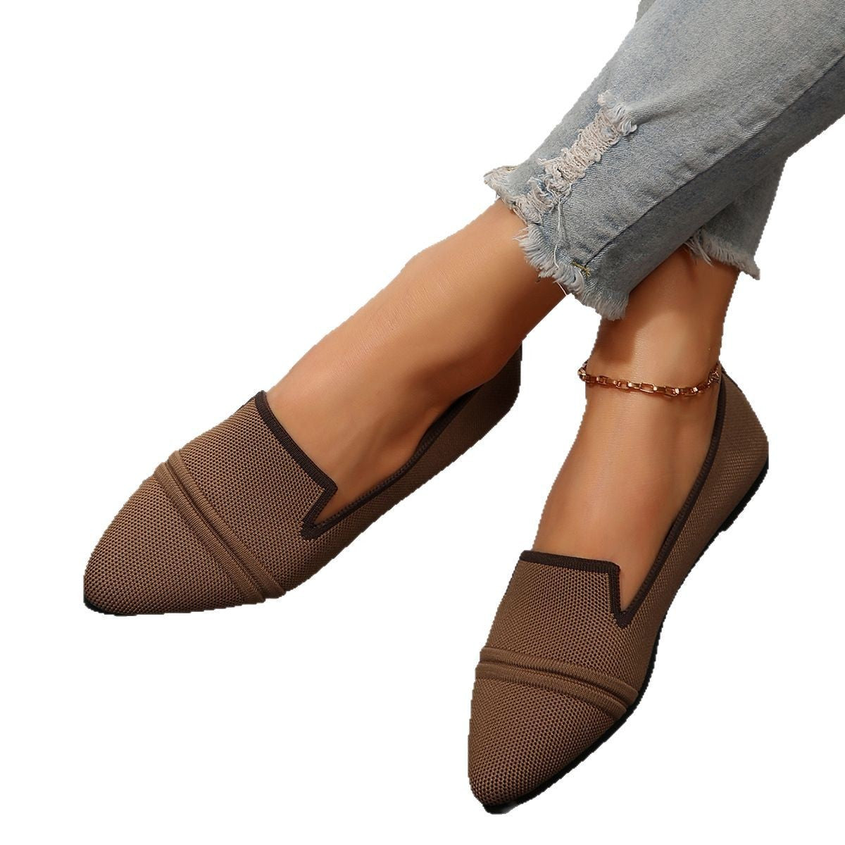 Versatile Fashion Commuter Shoes with V-Cut Design Flats Female Pointed-toe Fashion Leisure Slip On Pumps