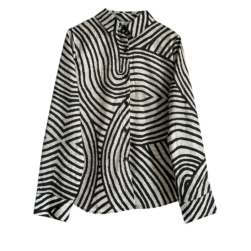 Striped Long Sleeve Shirt - Button-Up Casual Loose Fit Blouse, Spring & Fall Relaxed Top