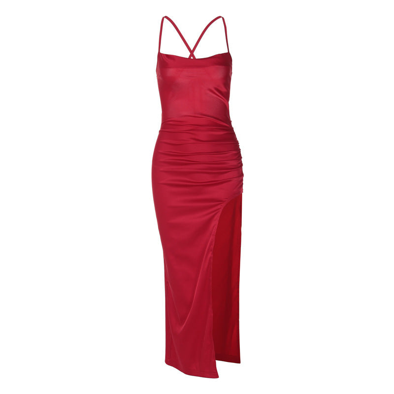 Clothing Pure Color Halter Backless Thin Strap Hip Bag Dress