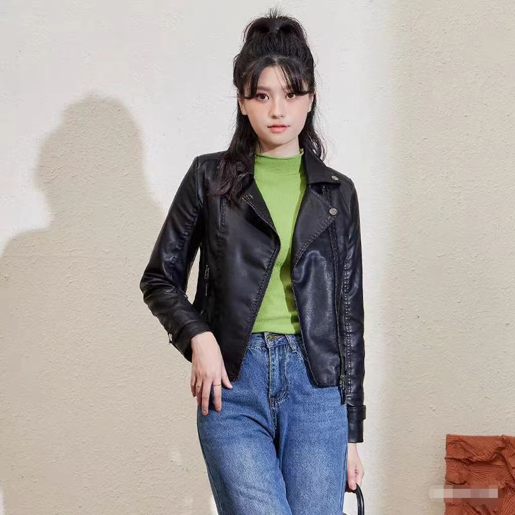 Pu Motorcycle Leather Short Korean Slim Fit Plus Size
