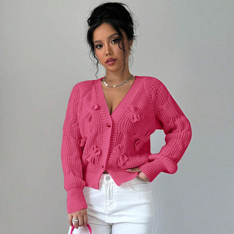 Solid Color Long Sleeve Bowknot Knitwear Cardigan Coat