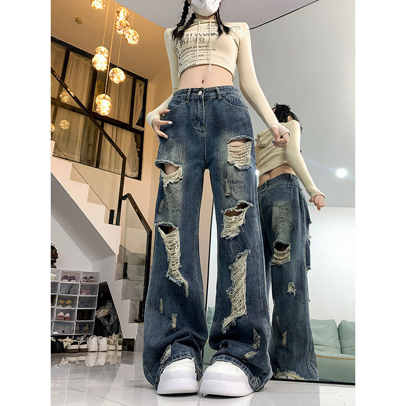 American Retro Ripped Lazy Loose Jeans For Women