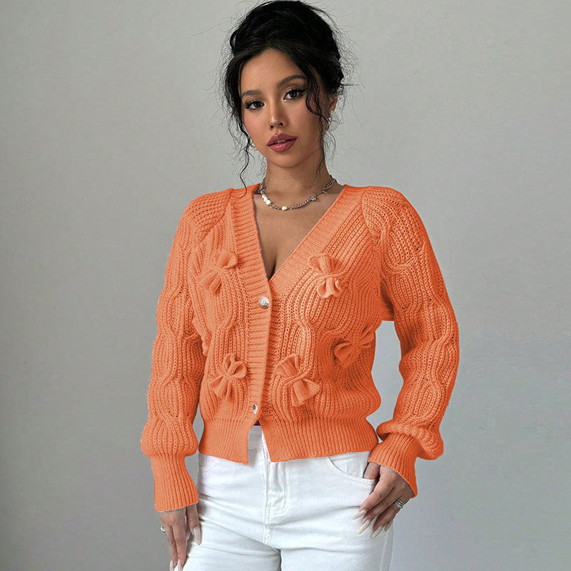 Solid Color Long Sleeve Bowknot Knitwear Cardigan Coat