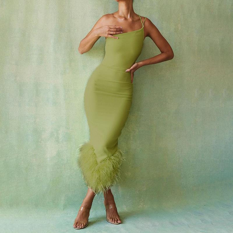 Chic & Sexy Tube Top Feather Trim Party Dress | Slim Fit Evening Gown