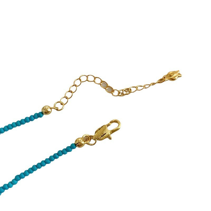 Natural Freshwater Small Pearl Turquoise Beaded Necklace