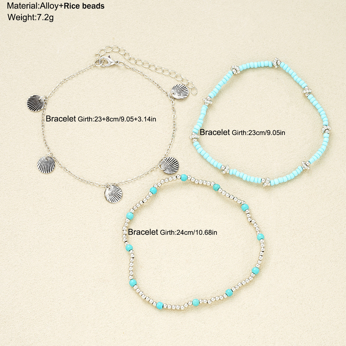 Boho Layered Turquoise Bead Anklet Set with Charms Shell Bead Anklet Set Three-piece Set