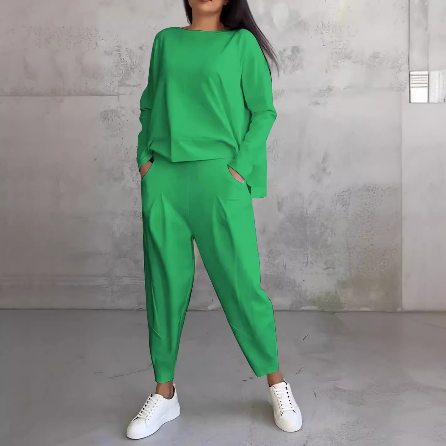 Chic Everyday Coord Set – Style Meets Comfort Women's Irregular Design Long-sleeved Sweater Harem Pants Suit