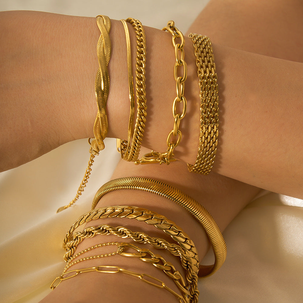 Elegant Gold Plated Bracelet Stack - Various Chain Designs Stainless Steel Ornament Bracelet Female