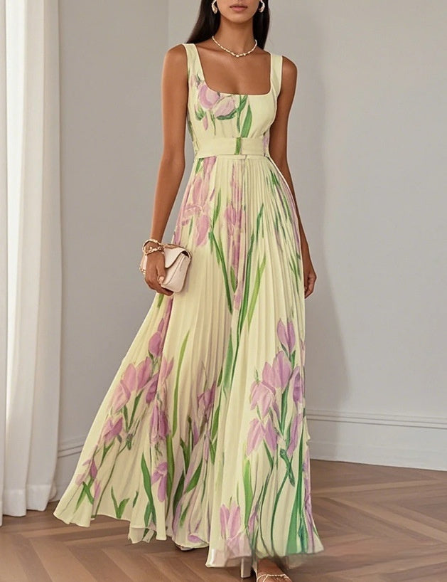 European And American Pleated Printing Dress For Women's