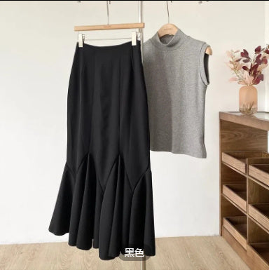 Black High Waist Slimming Fishtail Skirt For Women's
