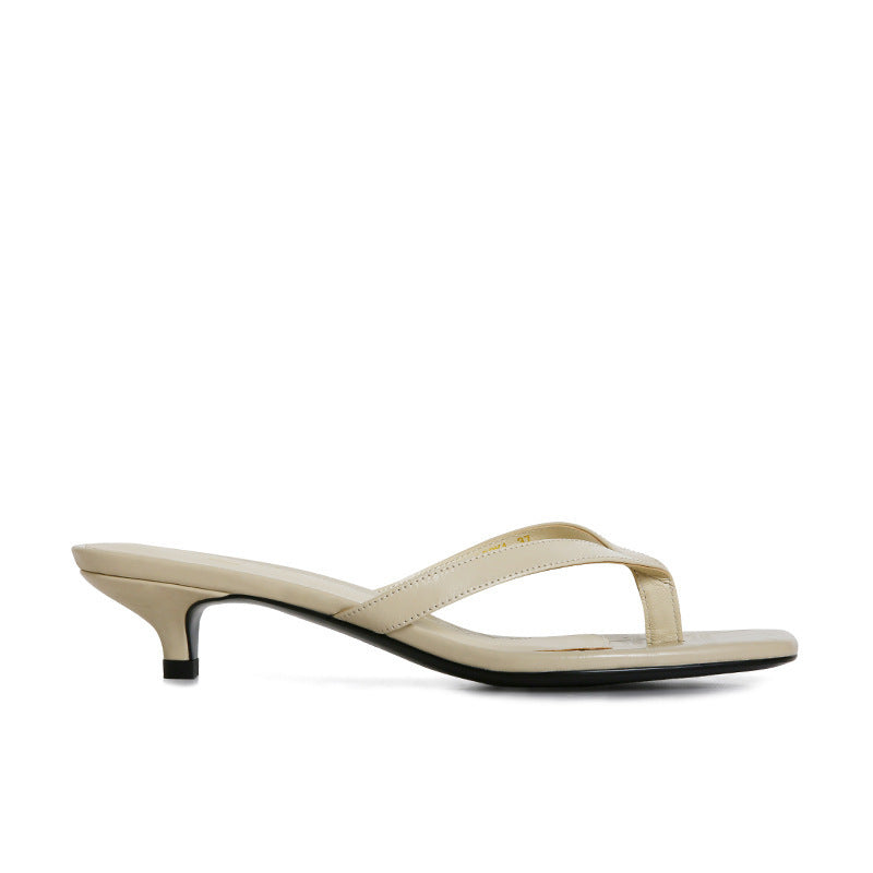 Elegant Square Toe Leather Flip-flops For Women's
