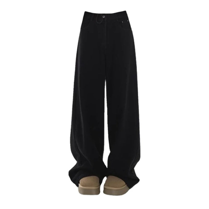 Essential Black Wide-Leg Pants – Minimal Streetwear Staple Summer Black Straight Casual Jeans For Women