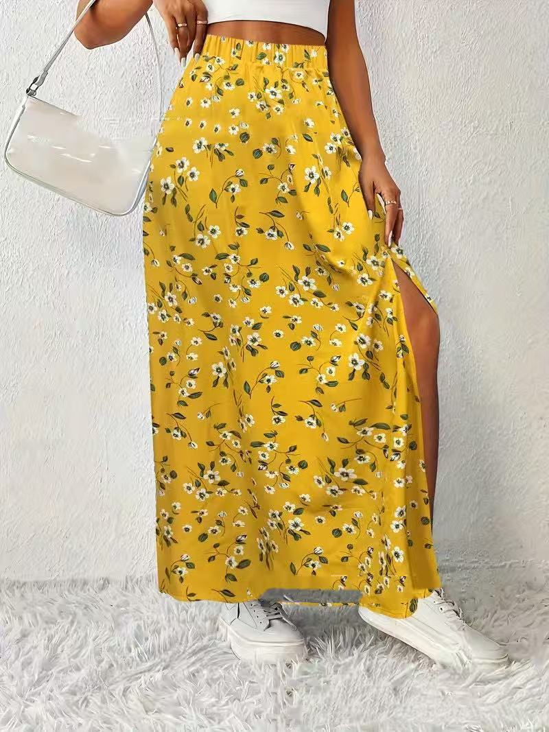 Fashionable With Side-slit Printed Skirt For Women's