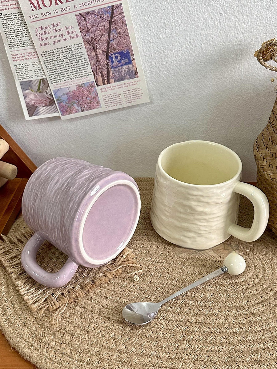 Textured Ceramic Mug & Spoon Gift Set with Bag Rock Textured Ceramic Coffee Niche Mug