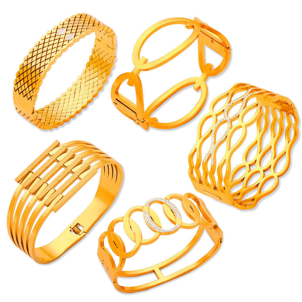 Fashion New Personalized Titanium Steel Gold-plated Diamond Geometric Bracelet
