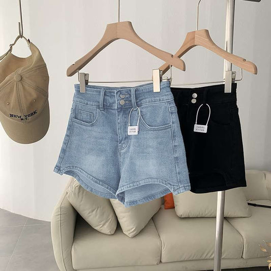 Thin Stretch High Waist Denim Shorts For Women's