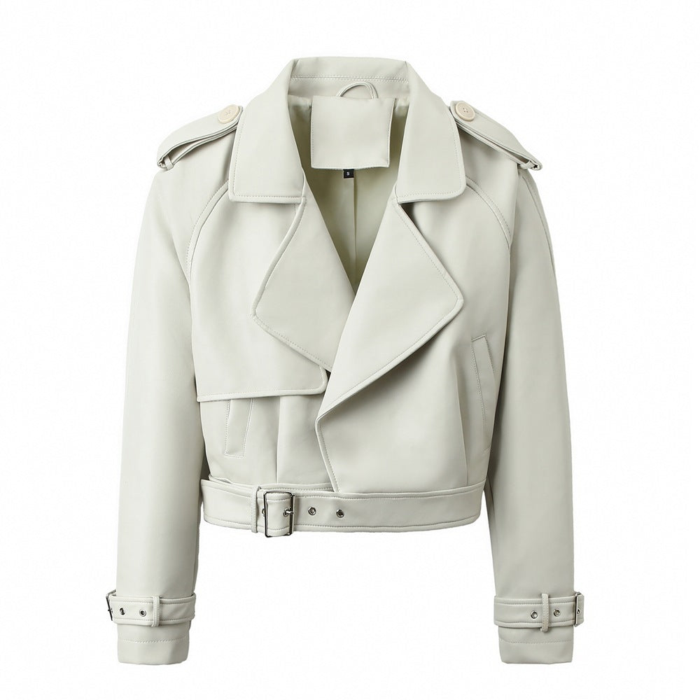 Solid Color Casual Loose Fit Leather Jacket For Women's