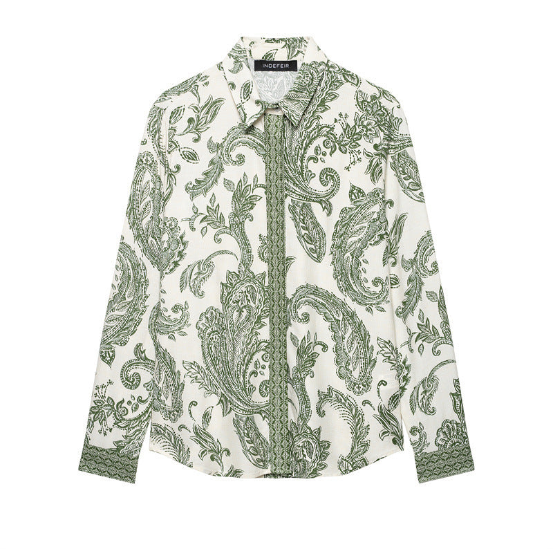 European And American Retro Style Spring And Summer Leaf Print Shirt For Women's