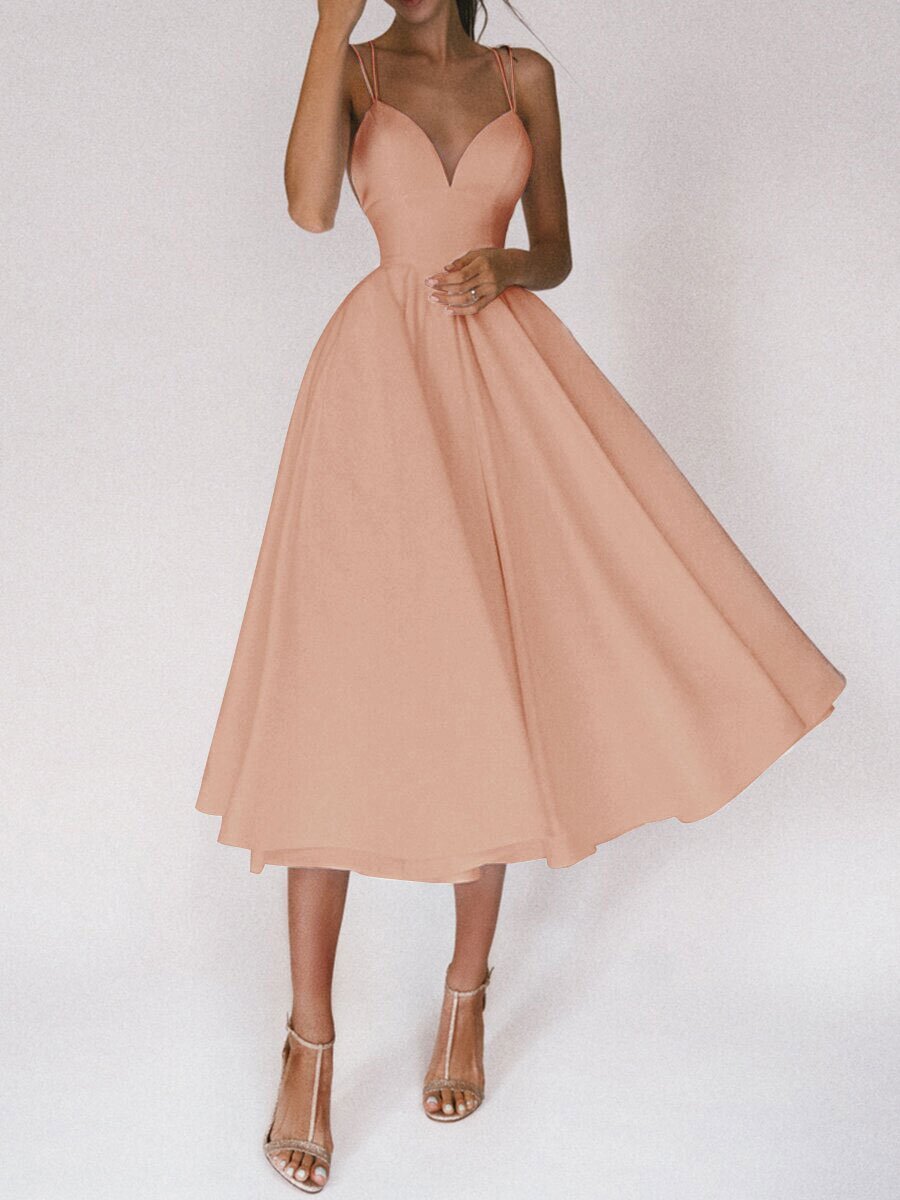 Elegant Sweetheart Neck A-Line Midi Dress Sexy V-neck Suspender Dress Summer Fashion A-Line Long Dresses For Women
