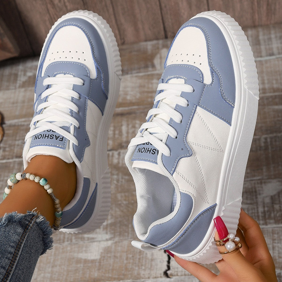 Chic Color Block Design Platform Sneakers Thick Bottom Lightweight Student Casual Sports Skate Shoes