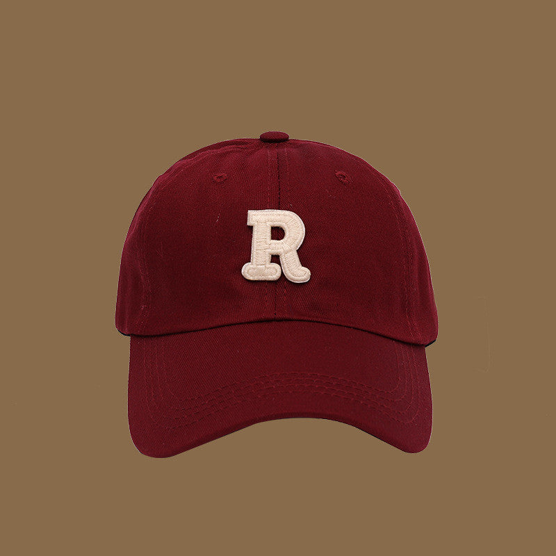 Adjustable Solid Color Sports Cap with "R" Women's Men's Korean Style Soft Top