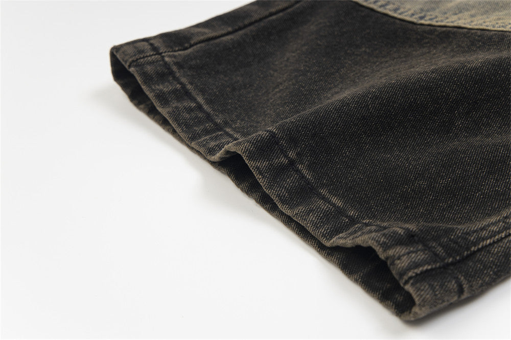 Raw Edge Revival – Two-Tone Panel Utility Jeans High Street Design Jeans For Men And Women
