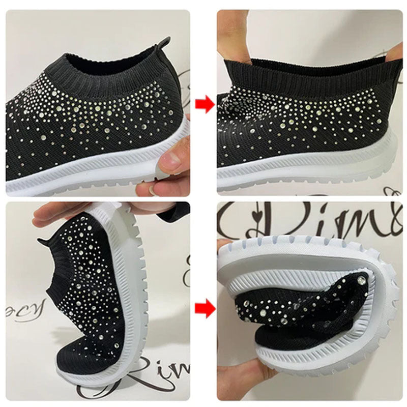 Sparkling Rhinestone Slip-On Sneakers Rhinestone Flyknit Sneakers