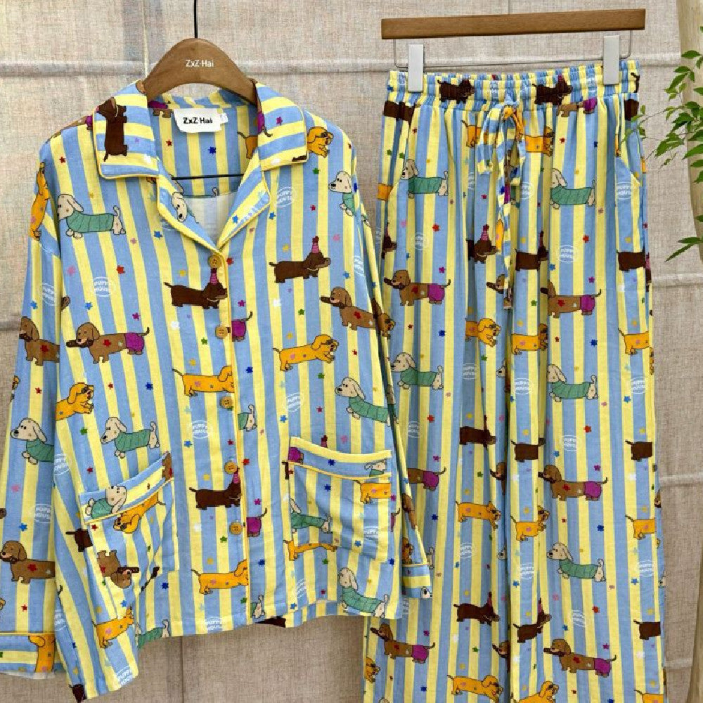 Cotton Pajamas Korean Style Cotton Homewear Can Be Worn Outside Simple Set
