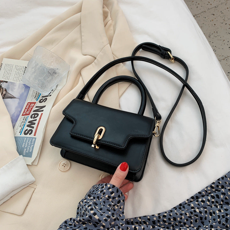 Modern Structured Top-Handle Mini Bag – Gold Clasp Closure & Crossbody Strap Fashion Western-style Single Shoulder Messenger Armpit Portable Small Square Women's Bag