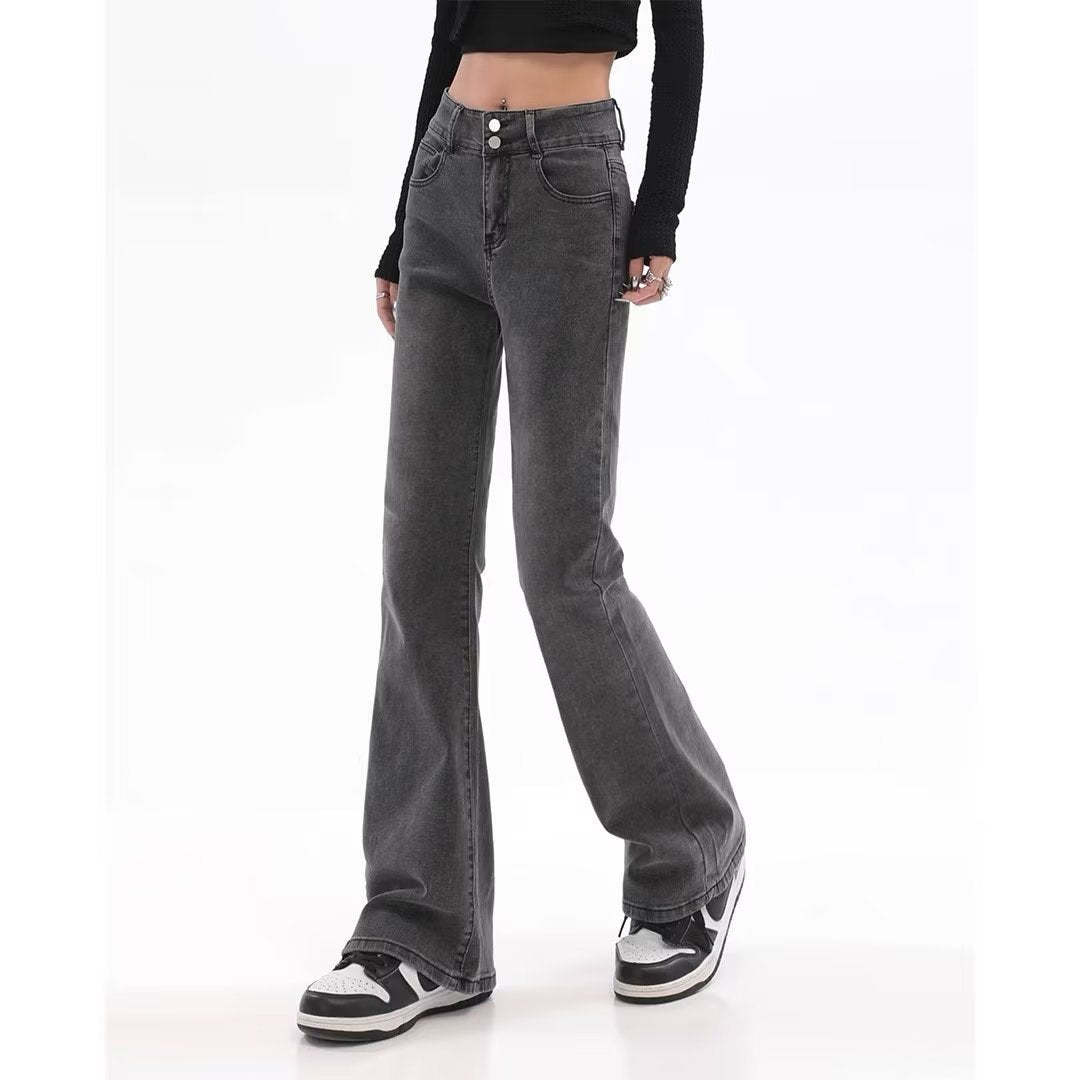 Washed Black Bootcut Jeans – Sleek, Sculpted & Street-Ready Retro American Slightly Flared Jeans Women