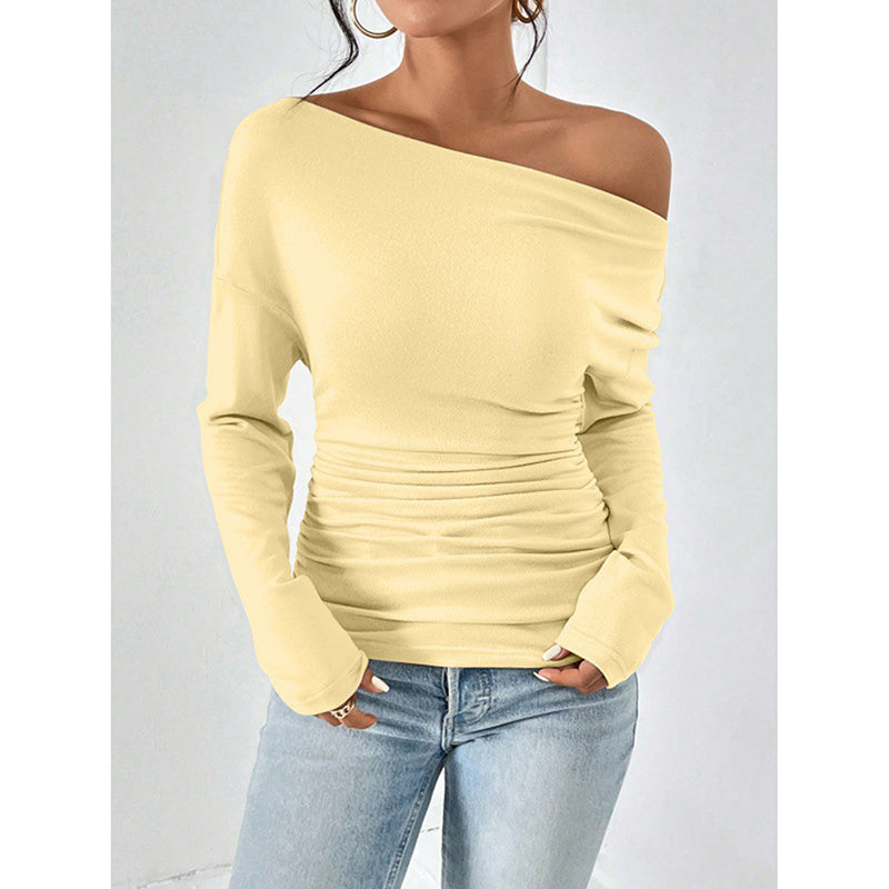 Off The Shoulder Tops Long Sleeve T Shirts Going Out Tops Casual Trendy Ruched Slim Fitted Tees