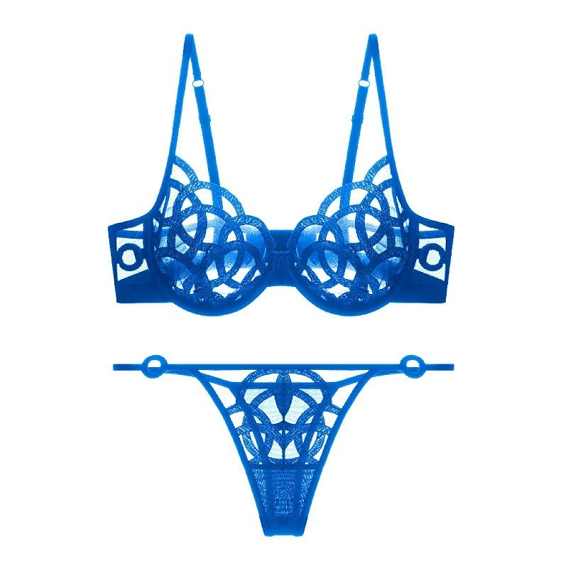 Abstract Embroidery Lingerie Set - Sheer Mesh Underwire Bra & Panty Women's Push Up Bra Ultra-thin Breathable Mesh Embroidery Bra Set