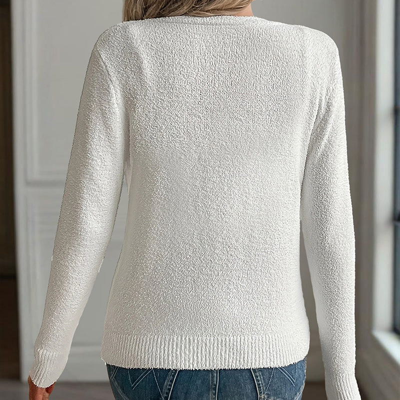 V-Neck Button Front Long Sleeve Knit Cardigan For Spring & Fall Elegant For Casual Wear