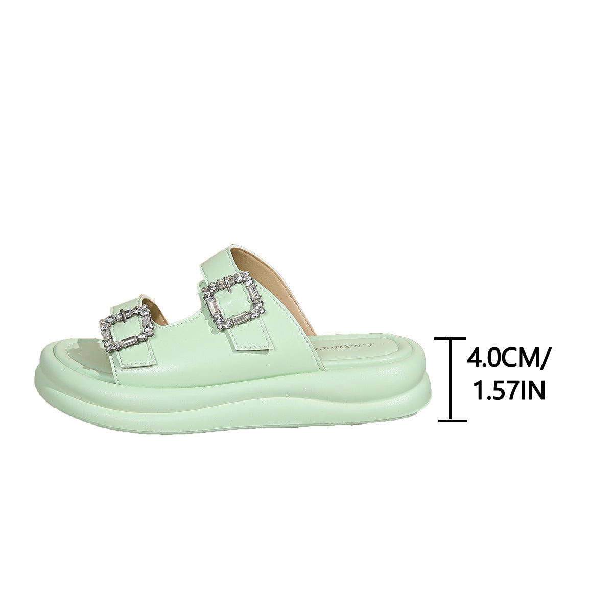 Stylish Open Toe Buckled Summer Sandals Women's Thick-soled Fashion Double-row Diamond Slippers Vacation Beach Shoes