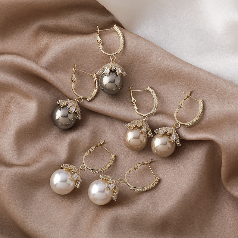 Luxury Faux Pearl Drop Earrings | Sparkling Crystal Hoops