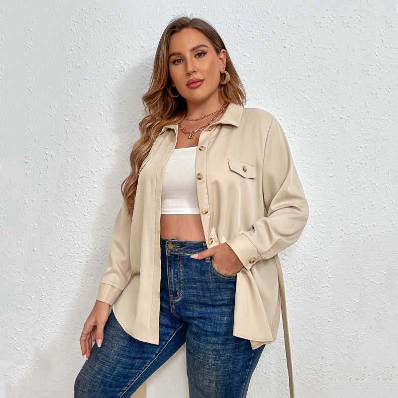 Plus Size Faux Leather Button-Up Shirt Fat Women Blouse Shirt Ladies Tops