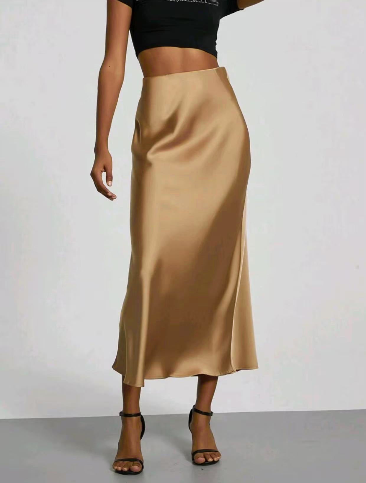 Silk Satin Slim Fit Sheath Skirt For Women's