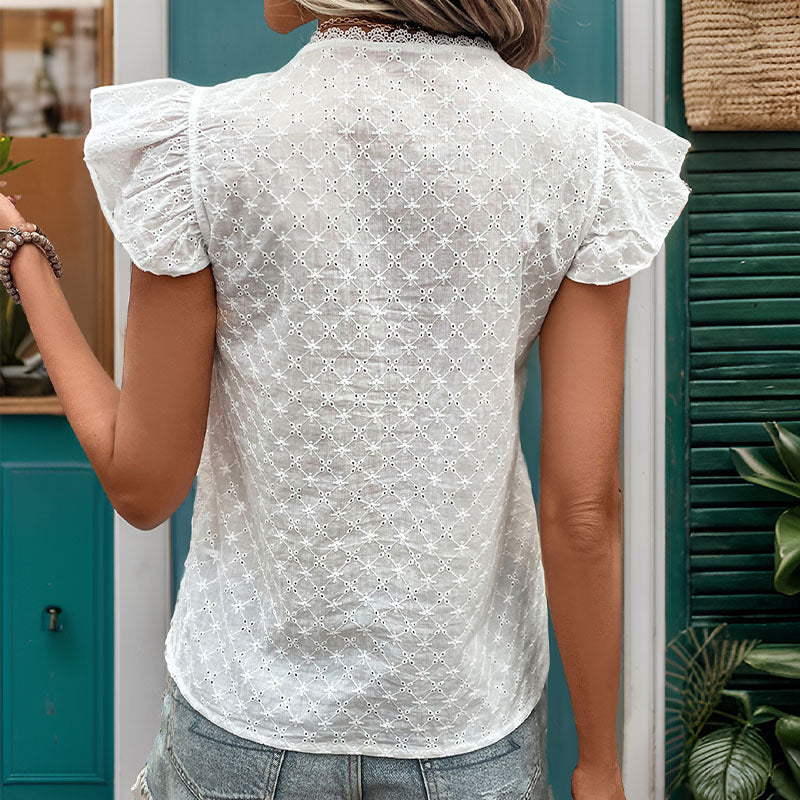 Round Neck Lace Stitching Shirt For Women's