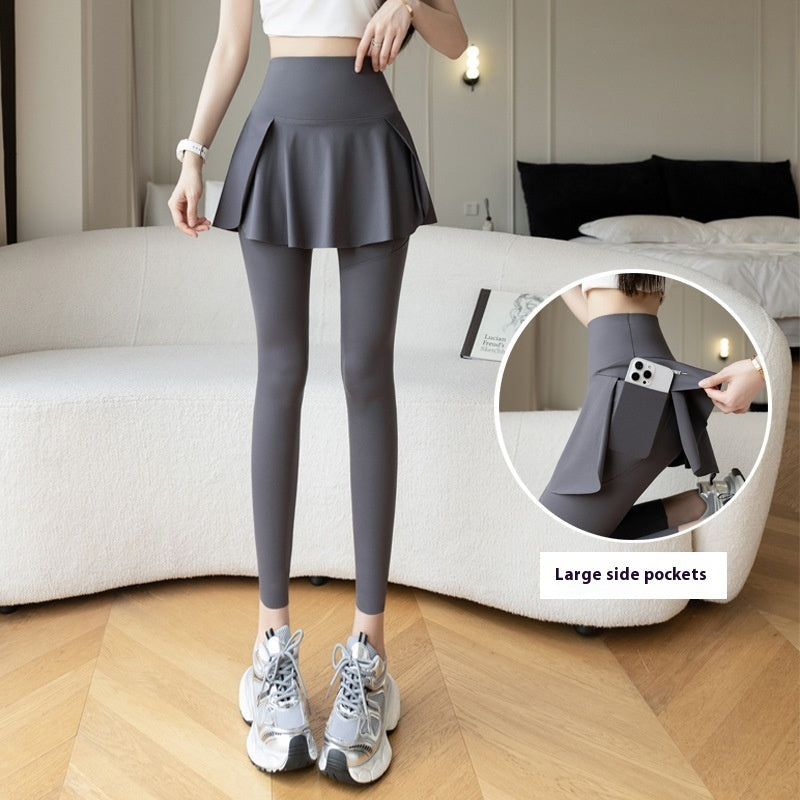 Flexi Skirt 2-in-1 Yoga Leggings – Sporty Chic with Pockets & Flair Spring New Fake Two-piece Outer Wear Sports Yoga Pants Women