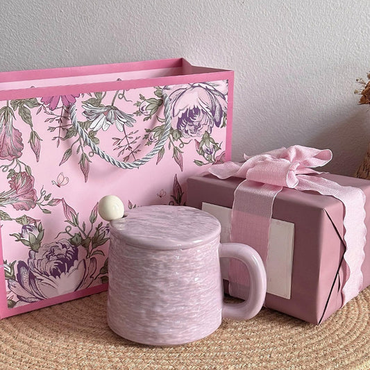 Textured Ceramic Mug & Spoon Gift Set with Bag Rock Textured Ceramic Coffee Niche Mug