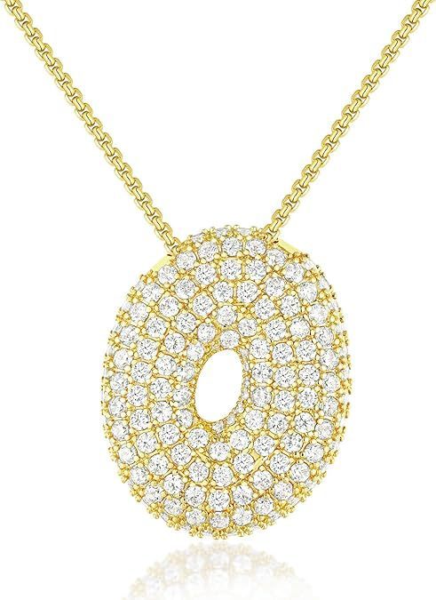 Custom Initial Necklace | Sparkle Alphabet Pendant Brass Zircon Balloon English Letter Necklace