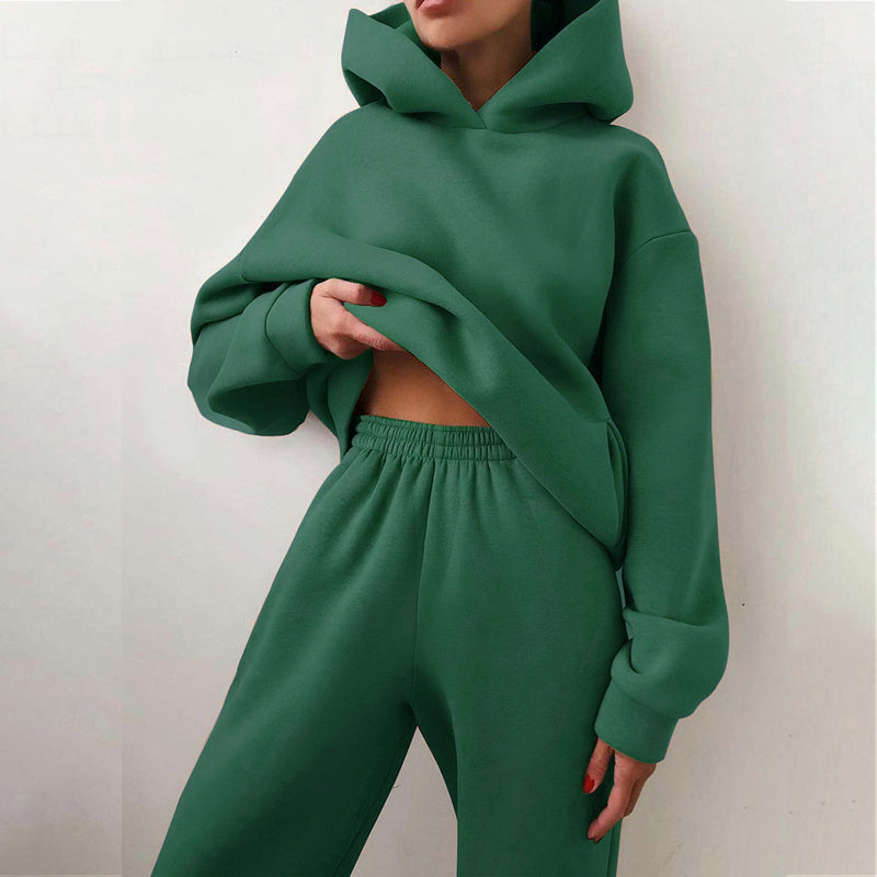 Oversized Fleece Tracksuit Set – Cozy Comfort Meets Street Style Simple Solid Color Hooded Casual Suit