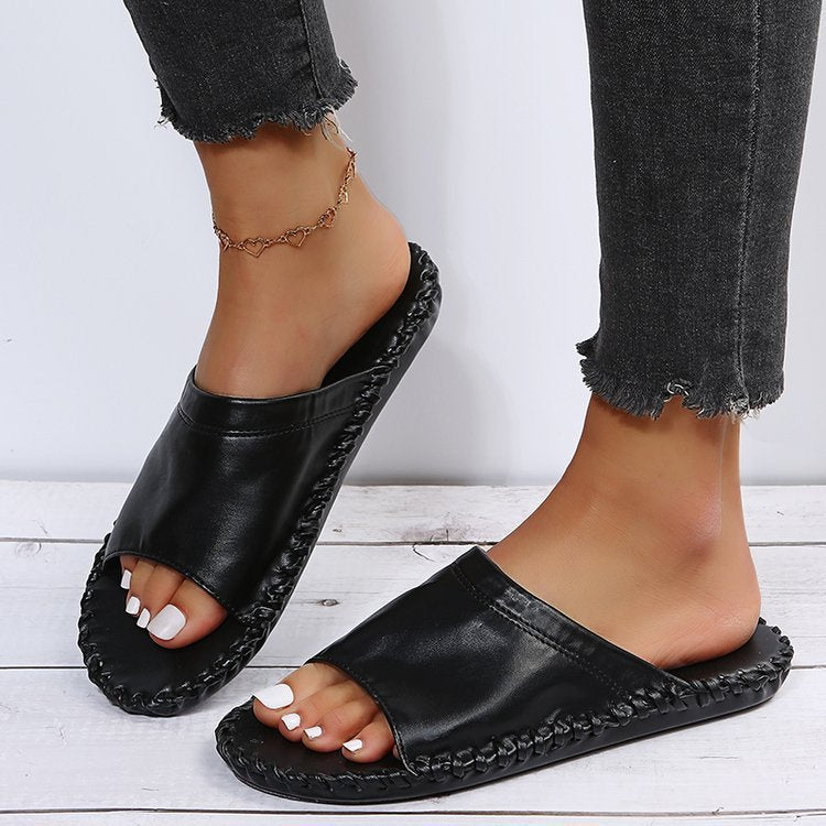 Cozy Pop Slides – Vibrant, Comfy & Ready to Lounge Women's Fashion Flat Hand-sewn Bottom Slippers