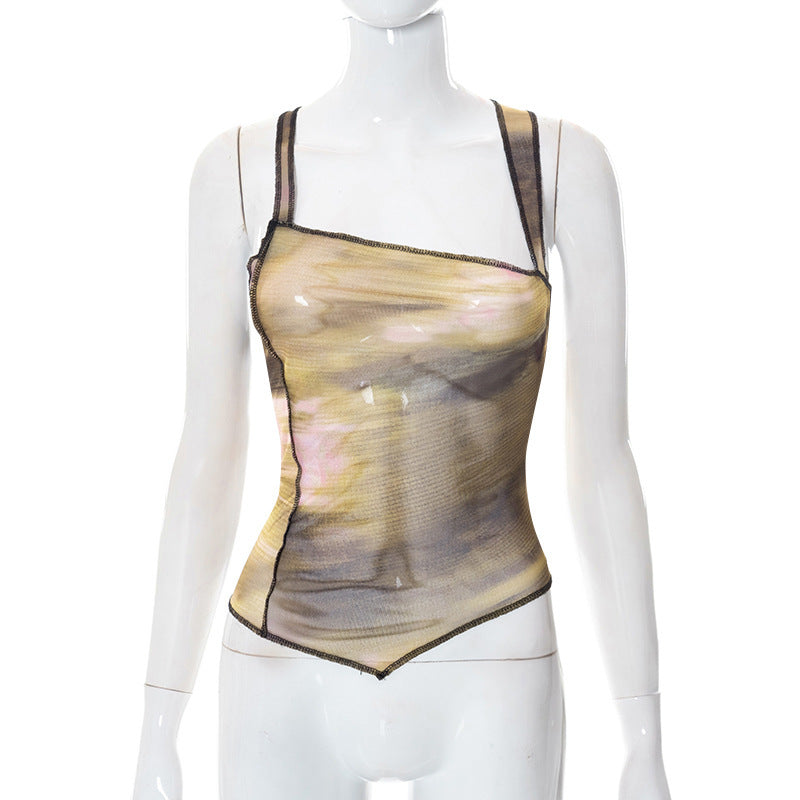 Printed Casual European And American Top Vest Crop Tops For Women's