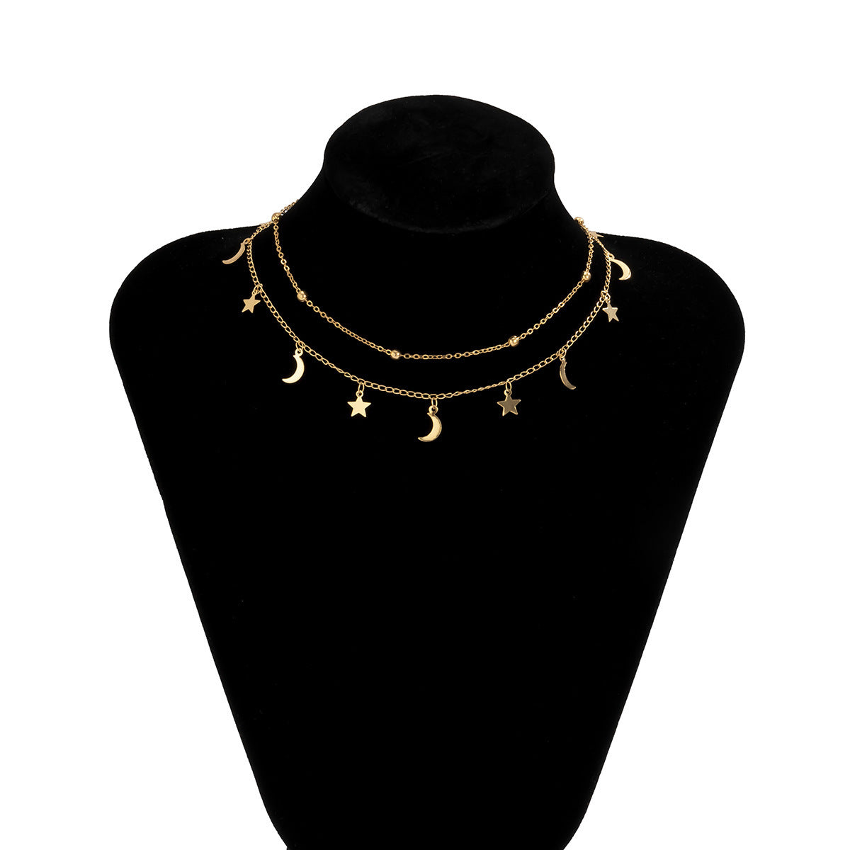 Celestial Charm Layered Necklace – Moon & Star Magic for a Dreamy Look Simple Star And Moon Tassel Fine Chain Necklace Female Geometric Bead Clavicle Necklace
