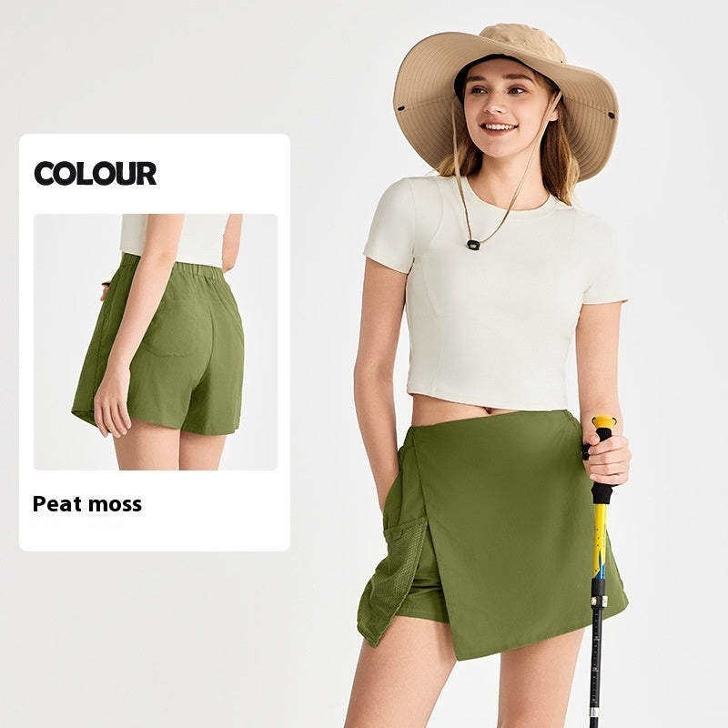 Fake Two-piece Sports Shorts Women's Outer Wear Slimming Anti-emptied Outdoor Mountaineering Front Skirt Rear Pants