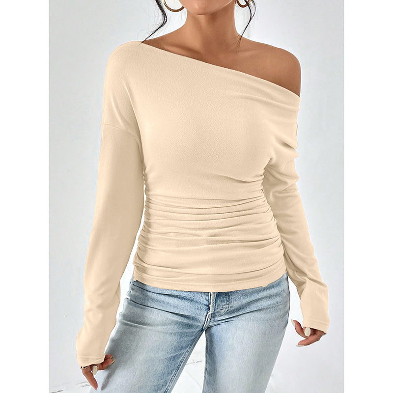 Off The Shoulder Tops Long Sleeve T Shirts Going Out Tops Casual Trendy Ruched Slim Fitted Tees