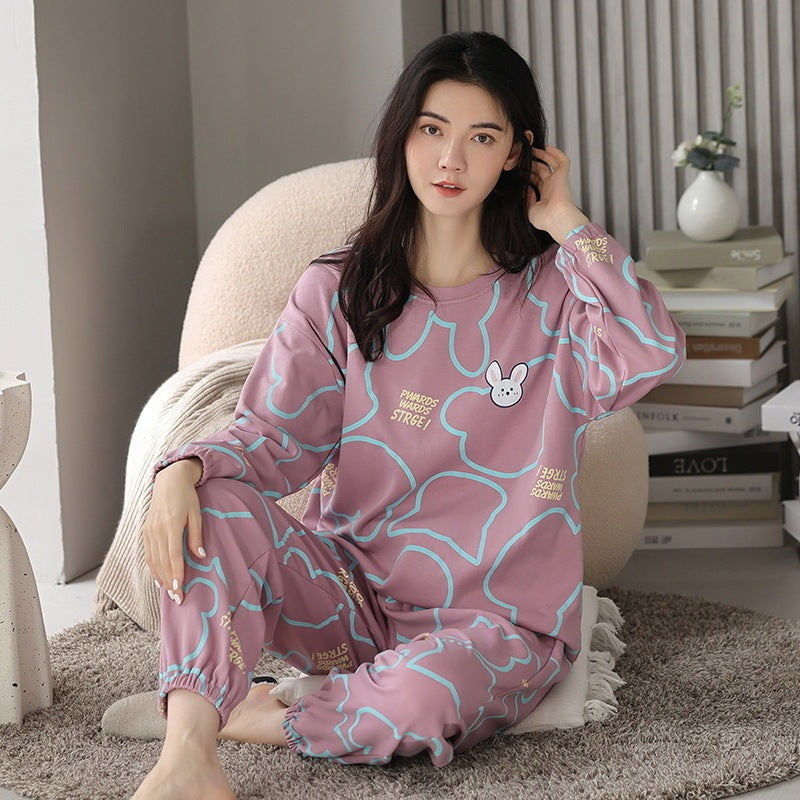 Comfy Women's Cartoon Pattern Sleepwear Set Loose Print Pajamas Women Autumn Winter Pajama Set Long Sleeves And Trousers Elegant Sleepwear Girl Loungewear Home Clothes