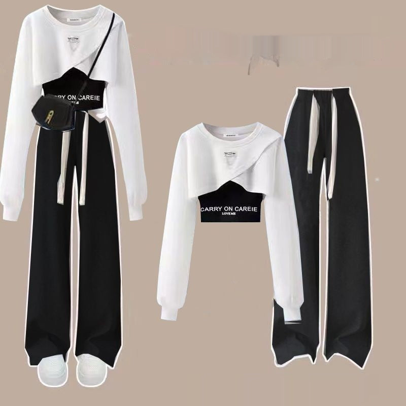 Autumn Suit Women's Wide-leg Pants Three-piece Sling Sweater Loose